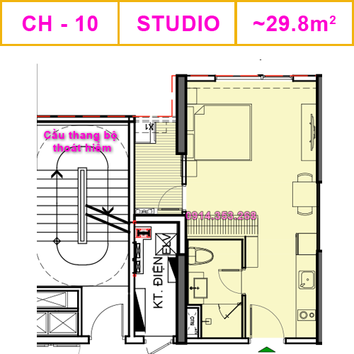 Thiết kế căn CH-10, Studio, 29.8m