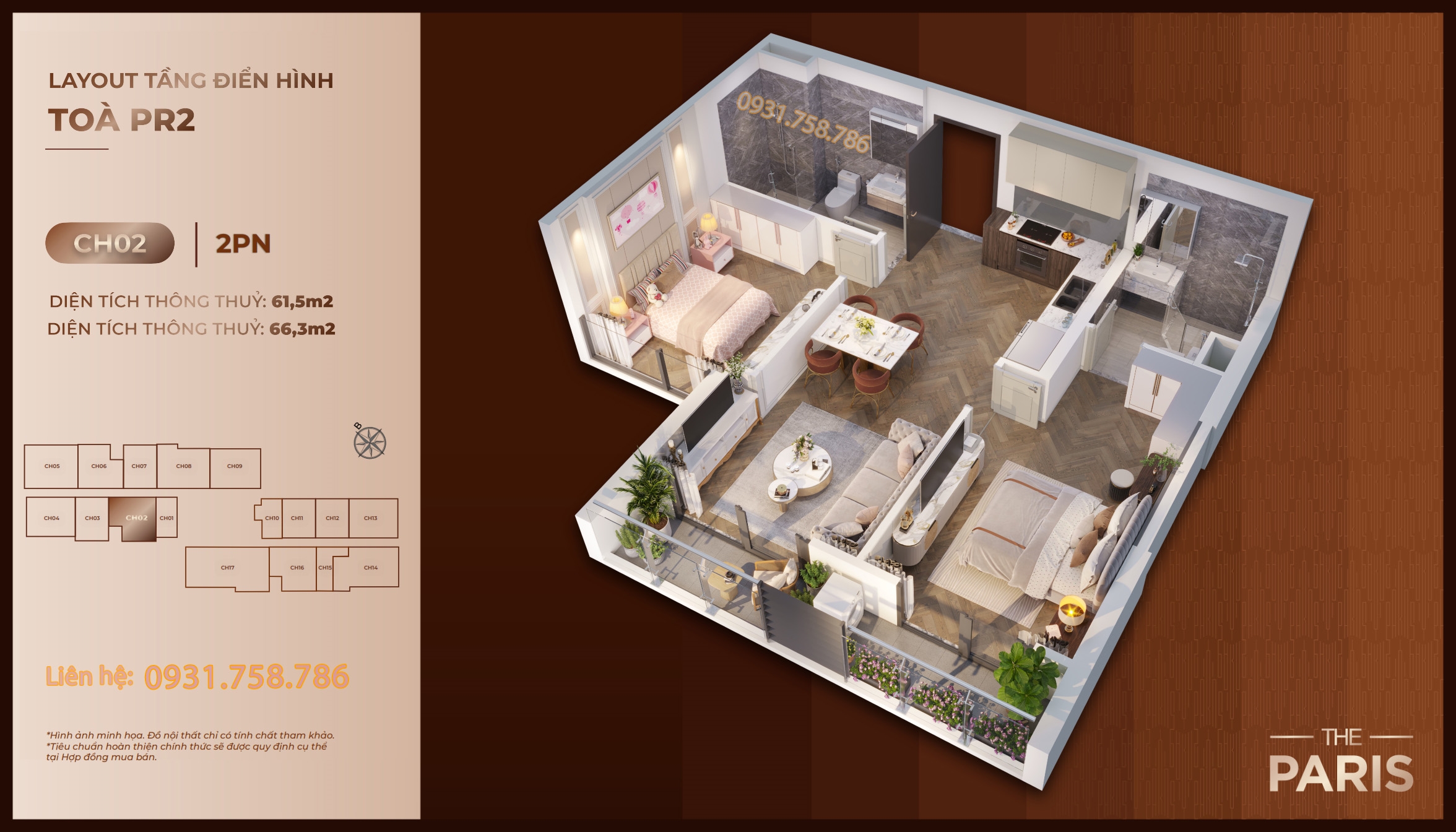 Thiết kế 3D căn hộ 02 tòa PR2