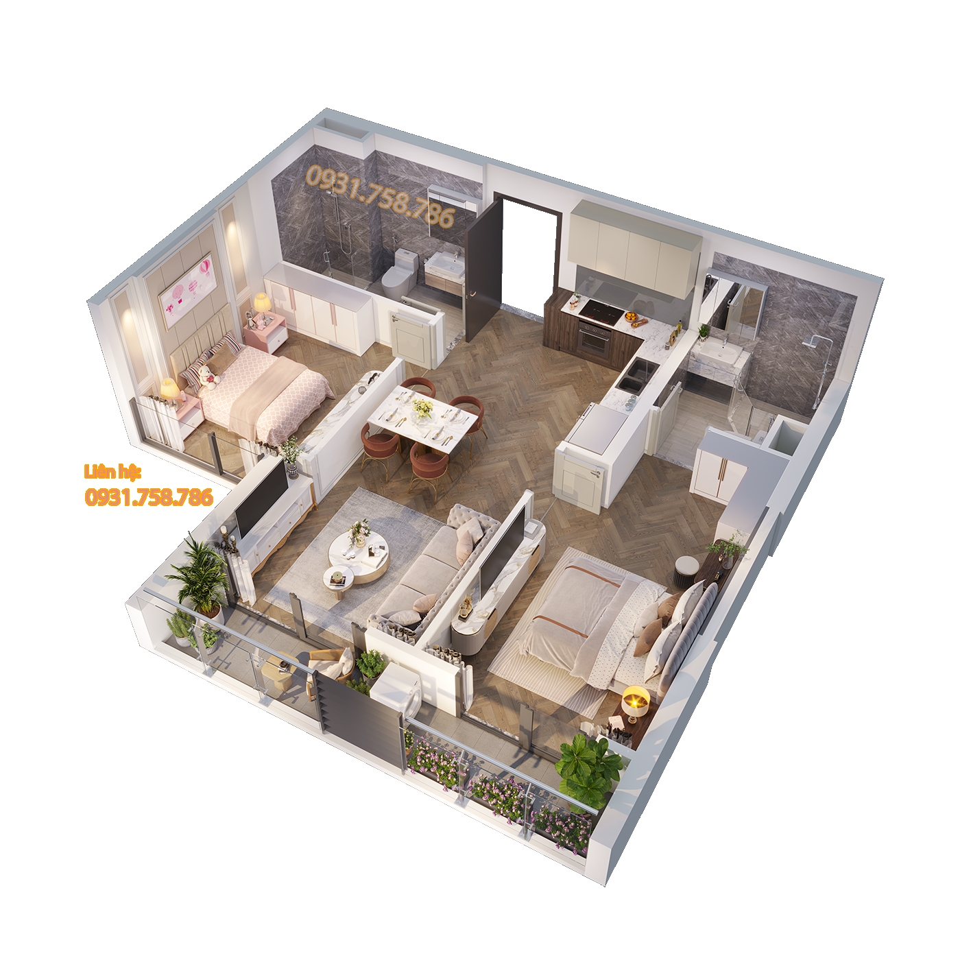 Thiết kế 3D căn hộ 02 tòa PR2