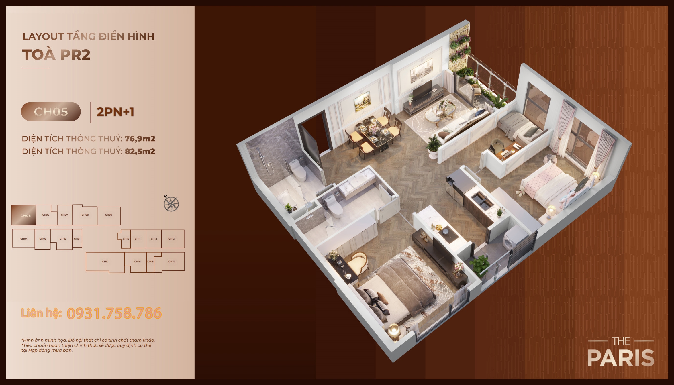 Thiết kế 3D căn hộ 05 tòa PR2