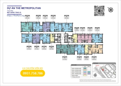 Tổng mặt bằng tầng 22 tòa PR2 The Paris